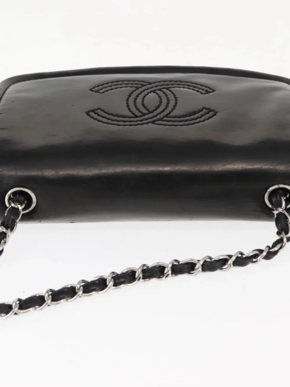 CHANEL Chain Shoulder Bag Patent leather Black Gold CC Auth bs29761